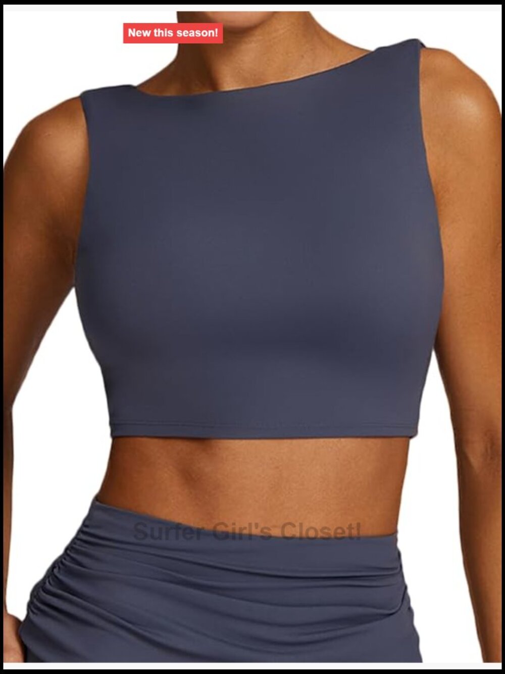 Boat Neck Open Back Support Sports Bra Tank Top with Built-in Shelf Bra